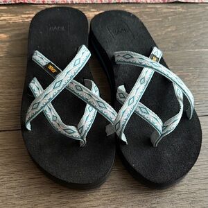 Teva Black Sandals with Light Blue Geometric Straps